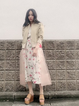 「ANDGEEBEE」｜「アイテム（ブルゾン）」を使った、村瀬紗英さん（レディース・160cm）の夏コーディネート