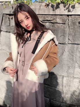 「ANDGEEBEE（アンジービー）のアイテム（その他アウター）」を使った、村瀬紗英さん（レディース・159cm）の冬コーディネート