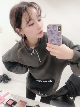 「ANDGEEBEE（アンジービー）のアイテム（スウェット）」を使った、村瀬紗英さん（レディース・159cm）の冬コーディネート