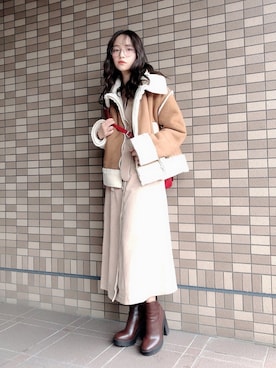 「ANDGEEBEE（アンジービー）のアイテム（その他アウター）」を使った、村瀬紗英さん（レディース・159cm）の冬コーディネート