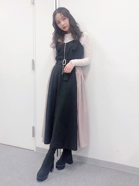 「LILY BROWN（リリーブラウン）のアイテム（Tシャツ/カットソー）」を使った、村瀬紗英さん（レディース・159cm）の冬コーディネート