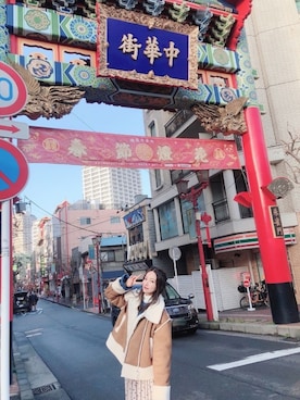 「ANDGEEBEE（アンジービー）のアイテム（その他アウター）」を使った、村瀬紗英さん（レディース・159cm）の冬コーディネート