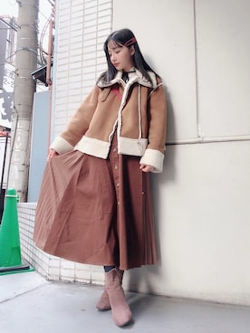 「ANDGEEBEE（アンジービー）のアイテム（その他アウター）」を使った、村瀬紗英さん（レディース・159cm）の冬コーディネート