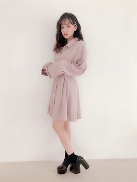 「ANDGEEBEE（アンジービー）のアイテム（シャツワンピース）」を使った、村瀬紗英さん（レディース・159cm）の春コーディネート