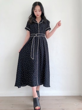 「ANDGEEBEE（アンジービー）のアイテム（シャツワンピース）」を使った、村瀬紗英さん（レディース・159cm）の春コーディネート
