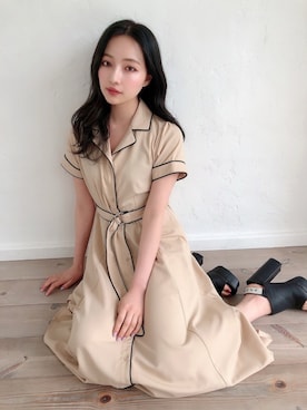 「ANDGEEBEE（アンジービー）のアイテム（シャツワンピース）」を使った、村瀬紗英さん（レディース・159cm）の春コーディネート