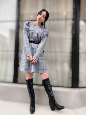「ANDGEEBEE（アンジービー）のアイテム（シャツワンピース）」を使った、村瀬紗英さん（レディース・159cm）の秋コーディネート