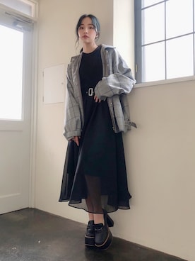 「ANDGEEBEE（アンジービー）のアイテム（その他アウター）」を使った、村瀬紗英さん（レディース・159cm）の秋コーディネート