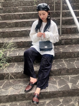 「ANDGEEBEE」｜「アイテム（ハンチング/ベレー帽）」を使った、村瀬紗英さん（レディース・159cm）の秋コーディネート