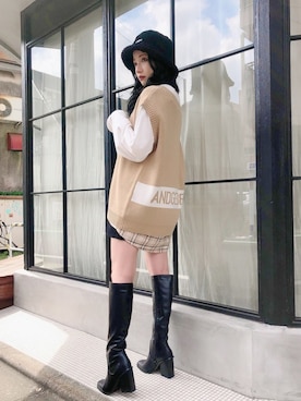 「ANDGEEBEE（アンジービー）のアイテム（帽子）」を使った、村瀬紗英さん（レディース・159cm）の秋コーディネート