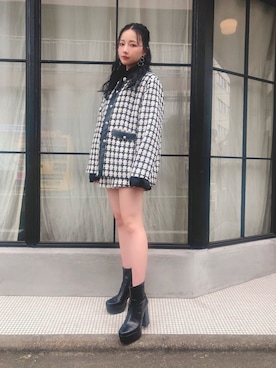 「ANDGEEBEE（アンジービー）のアイテム（ノーカラージャケット）」を使った、村瀬紗英さん（レディース・159cm）の秋コーディネート
