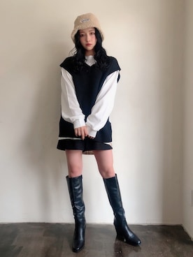 「ANDGEEBEE（アンジービー）のアイテム（帽子）」を使った、村瀬紗英さん（レディース・159cm）の秋コーディネート
