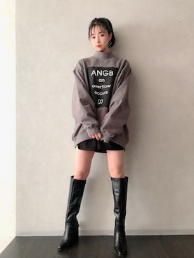 「ANDGEEBEE（アンジービー）のアイテム（スウェット）」を使った、村瀬紗英さん（レディース・159cm）の冬コーディネート
