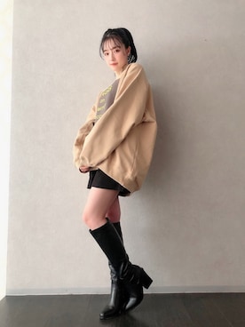 「ANDGEEBEE（アンジービー）のアイテム（スウェット）」を使った、村瀬紗英さん（レディース・159cm）の冬コーディネート