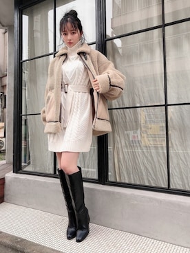 「ANDGEEBEE（アンジービー）のアイテム（その他アウター）」を使った、村瀬紗英さん（レディース・159cm）の冬コーディネート