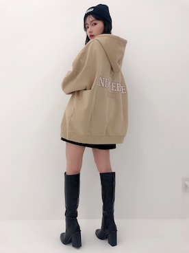 「ANDGEEBEE（アンジービー）のアイテム（帽子）」を使った、村瀬紗英さん（レディース・159cm）の冬コーディネート