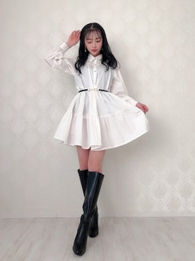「ANDGEEBEE（アンジービー）のアイテム（シャツワンピース）」を使った、村瀬紗英さん（レディース・159cm）の冬コーディネート