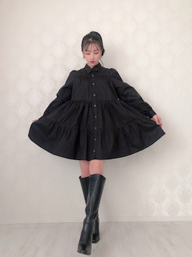 「ANDGEEBEE（アンジービー）のアイテム（シャツワンピース）」を使った、村瀬紗英さん（レディース・159cm）の冬コーディネート