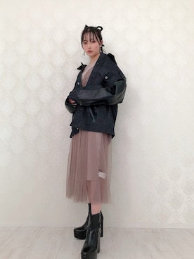 「ANDGEEBEE（アンジービー）のアイテム（その他アウター）」を使った、村瀬紗英さん（レディース・159cm）の冬コーディネート