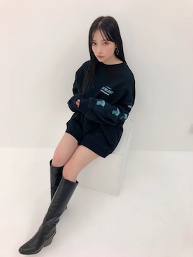 「ANDGEEBEE（アンジービー）のアイテム（スウェット）」を使った、村瀬紗英さん（レディース・159cm）の春コーディネート