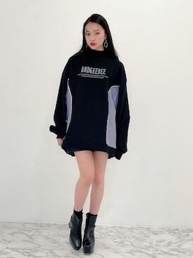 「ANDGEEBEE（アンジービー）のアイテム（スウェット）」を使った、村瀬紗英さん（レディース・159cm）の春コーディネート