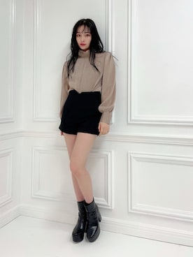 「ANDGEEBEE（アンジービー）のアイテム（ブーツ）」を使った、村瀬紗英さん（レディース・159cm）の春コーディネート