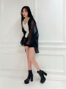「ANDGEEBEE（アンジービー）のアイテム（ブーツ）」を使った、村瀬紗英さん（レディース・159cm）の春コーディネート