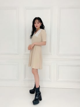 「ANDGEEBEE（アンジービー）のアイテム（ブーツ）」を使った、村瀬紗英さん（レディース・159cm）の春コーディネート