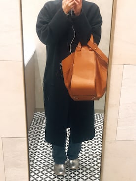 「ドレスシューズ」｜「アイテム（ノーカラーコート）」を使った、kenbaconさん（レディース・158cm）の冬コーディネート