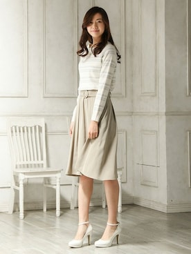 「アイテム（スカート、グリーン系）」を使った、ハニーズさん（レディース・160cm）の春コーディネート