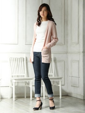 「アイテム（カーディガン/ボレロ、ピンク系）」を使った、ハニーズさん（レディース・160cm）の春コーディネート