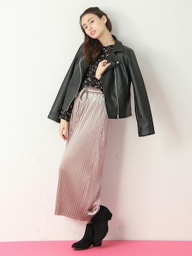 「Honeys（ハニーズ）のアイテム（ライダースジャケット）」を使った、ハニーズさん（レディース・161cm）の秋コーディネート