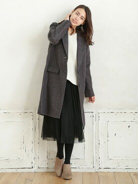 「Honeys（ハニーズ）のアイテム（チェスターコート）」を使った、ハニーズさん（レディース・161cm）の冬コーディネート