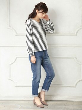 「Honeys（ハニーズ）のデニムテーパードパンツ（デニムパンツ）」を使った、ハニーズさん（レディース・168cm）の冬コーディネート