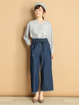「Honeys（ハニーズ）のベルト付デニムワイドパンツ（デニムパンツ）」を使った、ハニーズさん（レディース・167cm）の冬コーディネート