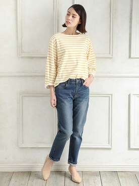 「Honeys（ハニーズ）のデニムテーパードパンツ（デニムパンツ）」を使った、ハニーズさん（レディース・161cm）の冬コーディネート