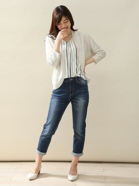 「Honeys（ハニーズ）のデニムテーパードパンツ（デニムパンツ）」を使った、ハニーズさん（レディース・168cm）の春コーディネート