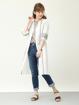 「Honeys（ハニーズ）のデニムテーパードパンツ（デニムパンツ）」を使った、ハニーズさん（レディース・167cm）の夏コーディネート