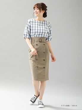 「Honeys（ハニーズ）のトレンチ風タイトスカート（スカート）」を使った、ハニーズさん（レディース・168cm）の夏コーディネート