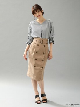 「Honeys（ハニーズ）のトレンチ風タイトスカート（スカート）」を使った、ハニーズさん（レディース・168cm）の夏コーディネート