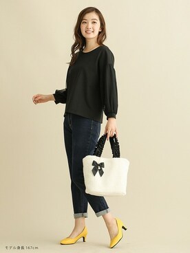 「Honeys（ハニーズ）のデニムテーパードパンツ（デニムパンツ）」を使った、ハニーズさん（レディース・167cm）の秋コーディネート