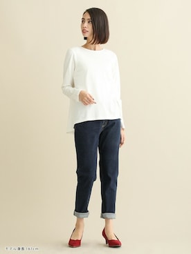 「Honeys（ハニーズ）のデニムテーパードパンツ（デニムパンツ）」を使った、ハニーズさん（レディース・161cm）の秋コーディネート