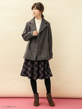 「Honeys（ハニーズ）のアイテム（ピーコート）」を使った、ハニーズさん（レディース・160cm）の秋コーディネート
