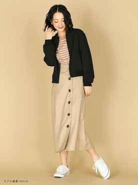 「Honeys（ハニーズ）のアイテム（ブルゾン）」を使った、ハニーズさん（レディース・165cm）の春コーディネート