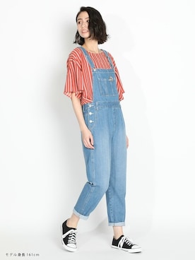 「Honeys（ハニーズ）のアイテム（オールインワン・サロペット）」を使った、ハニーズさん（レディース・162cm）の春コーディネート