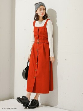 「Honeys」｜「アイテム（ジャンパースカート）」を使った、ハニーズさん（レディース・162cm）の秋コーディネート