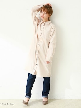 「Honeys（ハニーズ）のアイテム（シャツワンピース）」を使った、ハニーズさん（レディース・152cm）の秋コーディネート