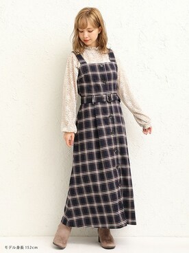 「Honeys」｜「アイテム（ジャンパースカート）」を使った、ハニーズさん（レディース・152cm）の秋コーディネート