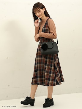 「Honeys」｜「アイテム（ジャンパースカート）」を使った、ハニーズさん（レディース・168cm）の秋コーディネート