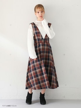 「Honeys」｜「アイテム（ジャンパースカート）」を使った、ハニーズさん（レディース・152cm）の秋コーディネート